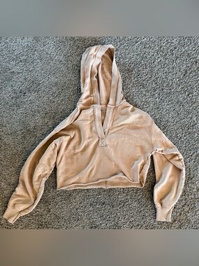 Aerie Cozy Sandstone Cropped Hoodie